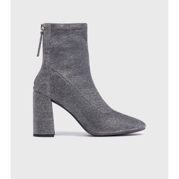 Women's Silver Glitter Pointed Block Heel Sock Boots London Rebel New Look