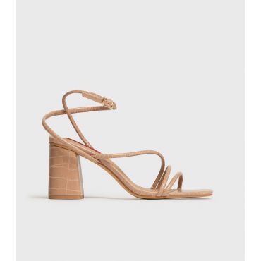 Women's Pale Pink Faux Croc Strappy Block Heel Sandals London Rebel New Look