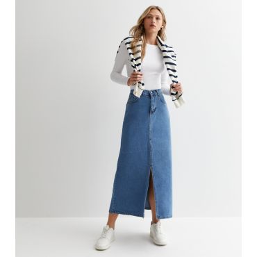 Women's Bliss Blue Denim Split Front Maxi Skirt Urban Bliss New Look