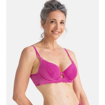 Women's Mid Pink Satin Floral Lace Underwired Bra Dorina New Look