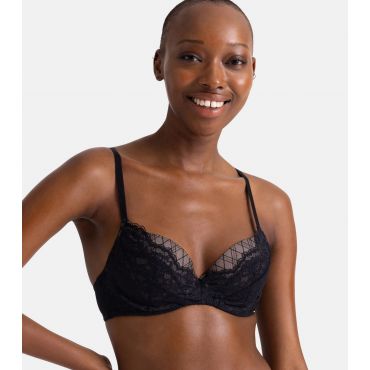 Women's Black Floral Lace Push Up Bra Dorina New Look