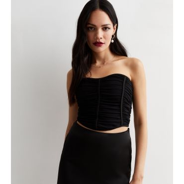 Women's Black Mesh Bandeau Corset Top Cameo Rose New Look