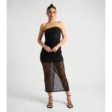 Women's Black Sequin Lace Bandeau Midaxi Dress Urban Bliss New Look