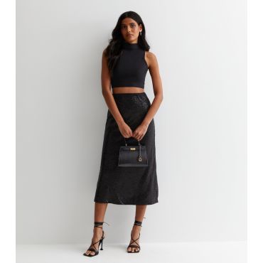 Women's Black Sequin Midi Skirt Gini London New Look