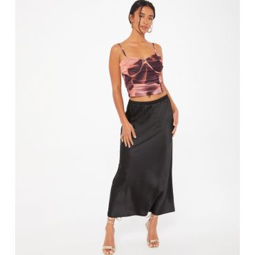 Women's Petite Black Satin Maxi Skirt Quiz New Look