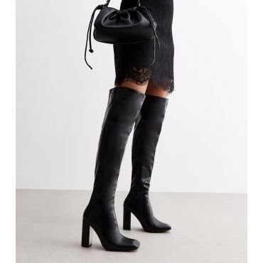 Women's Black Leather-Look Block Heel Boots Public Desire New Look