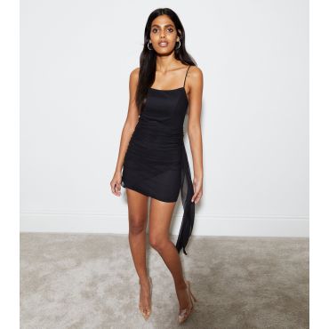 Women's Black Ruched Strappy Mini Dress Cameo Rose New Look