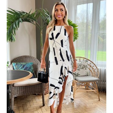 Women's Black and White Frill Midi Dress AX Paris New Look