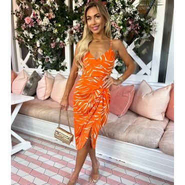 Women's Orange Animal Print Strappy Midi Dress AX Paris New Look