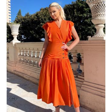Women's Bright Orange Frill Midi Dress AX Paris New Look