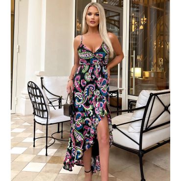 Women's Black Paisley Strappy Wrap Midi Dress AX Paris New Look