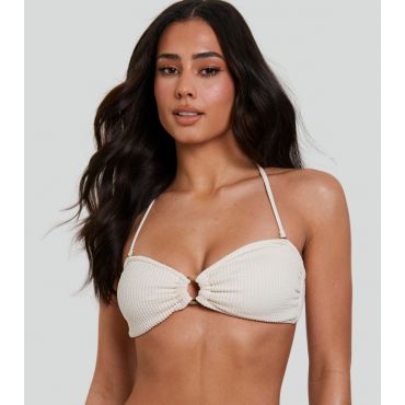 Women's Cream Textured Crinkle Bandeau Bikini Top South Beach New Look