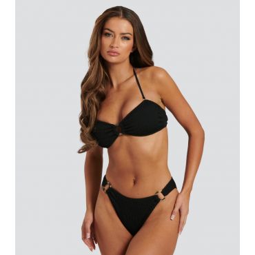 Women's Black Textured Crinkle High Waist Bikini Bottoms South Beach New Look