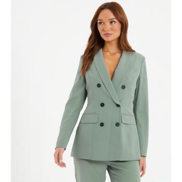 Women's Light Green Double Breasted Blazer Quiz New Look