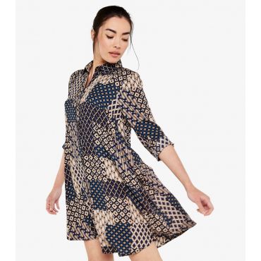Women's Navy Patchwork Mini Dress Apricot New Look