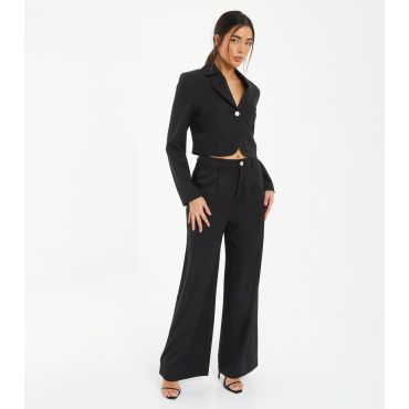 Women's Black Woven Wide Leg Trousers Quiz New Look