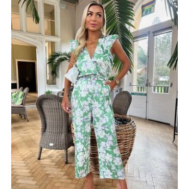AX Paris Green Floral Belted Jumpsuit New Look