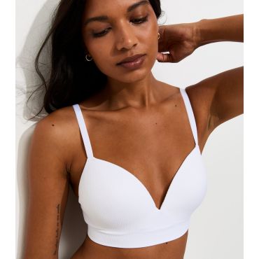 Women's White Soft-Rib Nonwired Seamless Bra New Look