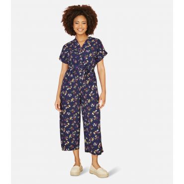 Women's Navy Sea Life Print Belted Jumpsuit Yumi New Look
