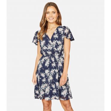 Women's Navy Floral Wrap Mini Dress Mela New Look
