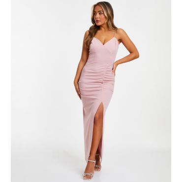 Women's Petite Pink Ruched Maxi Dress Quiz New Look