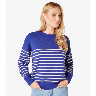 Women's Blue Stripe Knit Crew Neck Jumper Apricot New Look