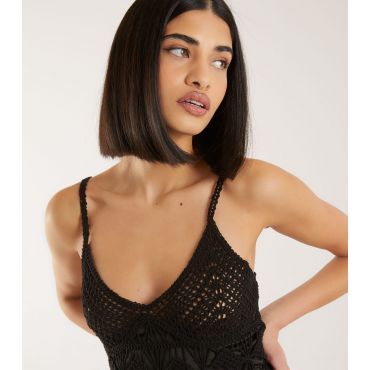 Women's Black Crochet Strappy Midi Dress Pink Vanilla New Look