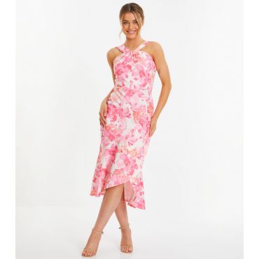 Women's Pink Floral Midi Dress Quiz New Look