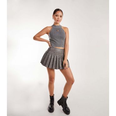 Women's Dark Grey Pleated Mini Skirt Pink Vanilla New Look