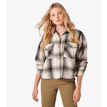 Women's Stone Check Fringe Shacket Apricot New Look