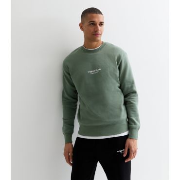 Men's Green Regular Original Studios Logo Crew Neck Sweatshirt Jack & Jones New Look