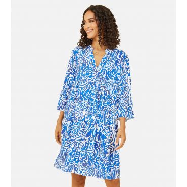 Women's Blue Abstract Print 3/4 Sleeve Mini Dress Yumi New Look