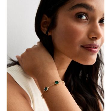 Green Flower Fine Chain Bracelet New Look