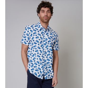 Men's Blue Pineapple Print Cotton Short Sleeve Shirt Threadbare New Look