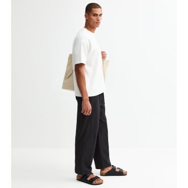 Men's Black Relaxed Cotton Linen Blend Trousers Only and Sons New Look