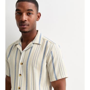 Men's Off-White Cotton-Blend Striped Short-Sleeved Shirt Only and Sons New Look