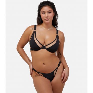 Women's Black Mesh Panel Mid Rise Bikini Bottoms Wolf & Whistle New Look