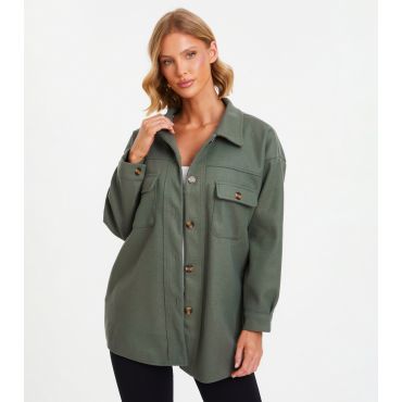 Women's Khaki Double Pocket Shacket Quiz New Look