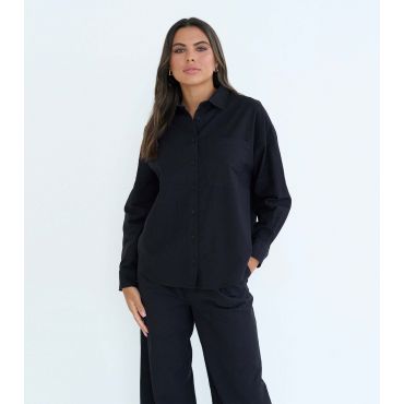 Women's Black Cotton Blend Oversized Shirt Urban Bliss New Look
