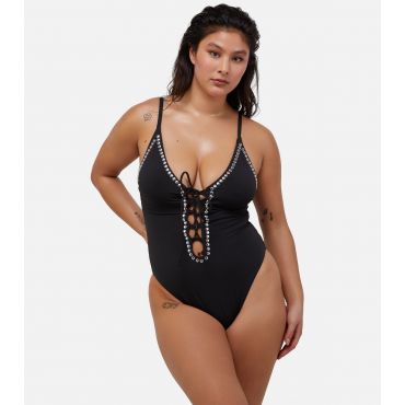 Women's Black Stud Lace-Up Swimsuit Wolf & Whistle New Look