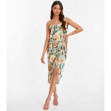 Women's Green Floral Ruched Midi Dress Quiz New Look