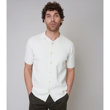 Men's Off White Knit Button Front Shirt Threadbare New Look