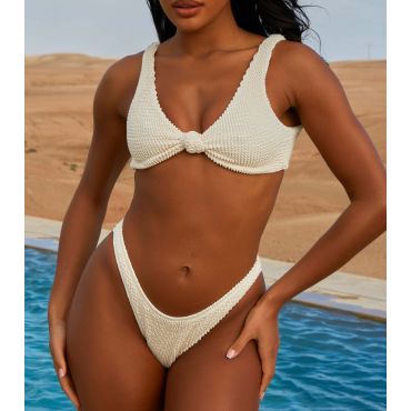 Women's Cream Textured Brazilian Bikini Bottoms Moda Minx New Look