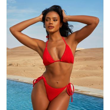 Women's Red Textured Triangle Bikini Top Moda Minx New Look