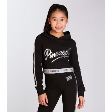 Girls' Black Glitter Tape Logo Crop Hoodie Pineapple New Look