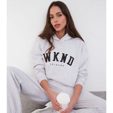 Women's Grey Logo Oversized Hoodie WKNDGIRL New Look