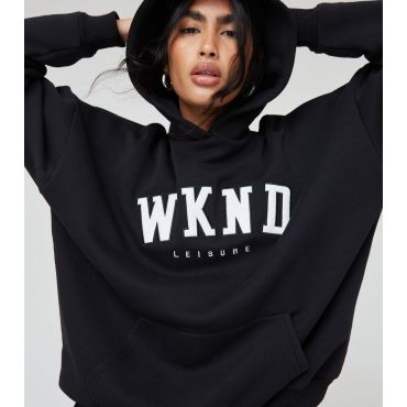 Women's Black Logo Oversized Hoodie WKNDGIRL New Look