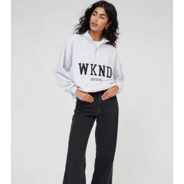 Women's Grey Logo Half Zip Sweatshirt WKNDGIRL New Look