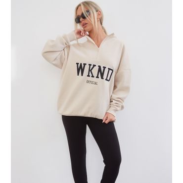 Women's Stone Logo Half Zip Sweatshirt WKNDGIRL New Look