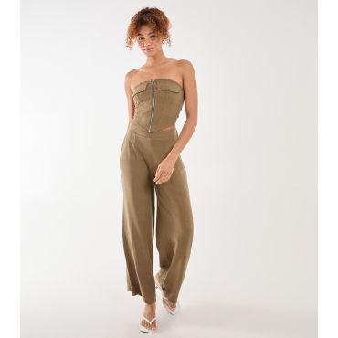 Women's Olive Linen-Look Trousers Pink Vanilla New Look
